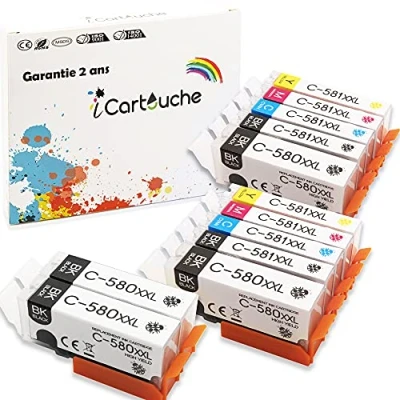 Image de icartouche Compatible Cartouches d&#039;encre pour Canon PGI 580 XXL/CLI 581 XXL (4PGBK/ 2BK/ 2C/ 2M/ 2Y) PIXMA TR8550 TR7550 TS6150 TS6151 TS6250 TS6350 TS8150 TS8151 TS8250 TS8350 TS9150 TS9550 TS9155