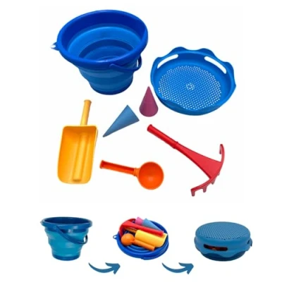 Image de Schildkröt 7en1 Set de Jouets Sable, Ensemble Innovant, Compact et peu Encombrant, Seau Pliable 3 Litres avec 6 Outils, 970244