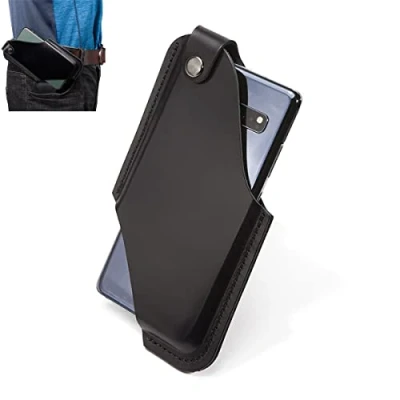 Image de Homme Coque de Ceinture Holster Téléphone, Étui Extérieur en Cuir Véritable Pochette Sac Taille Portable pour iPhone 13 Pro Max/13 Pro/13 Pro/12 Max/12/11 Max/11/XR Black L
