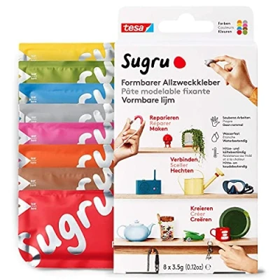 Image de Sugru by tesa Pâte Fixante Polyvalente à Modeler en Lot de 8 x 3.5 g Durcissante Adhésive pour Décorer, Coller, Réparer, et Bricolage Créatif Multicolore