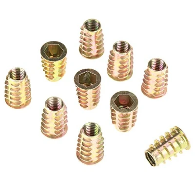 Image de Écrous à vis six pans creux, 10 pièces M10 * 25mm écrous d&#039;insertion en alliage de Zinc tête hexagonale pour meubles filetés insert bois