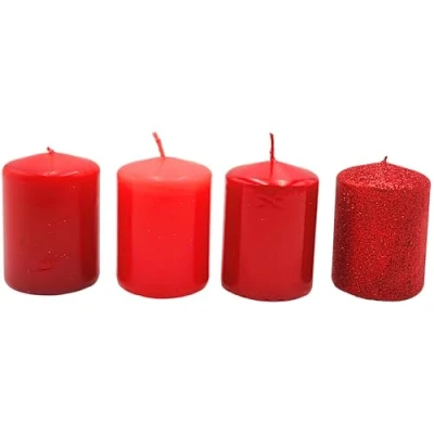 Image de Dekohelden24 Lot de 4 bougies piliers, pour couronne l&#039;Avent, table, en bloc Rouge pailleté Contenu : l x H 5 7 cm