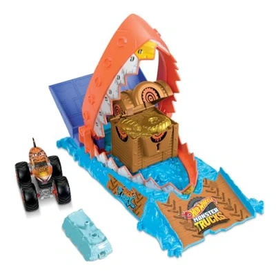 Image de Hot Wheels Coffret Monster Trucks Arena Smashers Défi du Croque Trésor avec 1 Truck Tiger Shark Et Voiture Broyée, Échelle 1/64, Jouet Enfant, A Partir De 4 Ans, HTP17