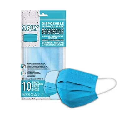 Image de SRV Hub® Lot de 10 masques jetables à 3 couches pour adultes, matériau respirant, filtration particules et poussière, confortable, protecteur adapté tous (lot bleu clair)