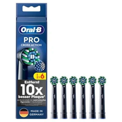 Image de Oral B Pro CrossAction Lot de 6 brossettes rechange pour brosse à dents électrique, nettoyage des supérieur avec poils innovants en forme X, embout d&#039;origine,