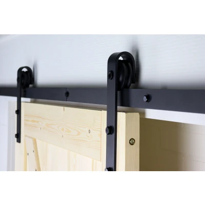 Image de Système porte coulissante noir avec rails modèle droit complet 200 cm Par set