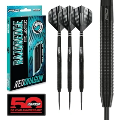Image de RED DRAGON Razor Edge Black 22g Fléchettes en tungstène avec ailettes et tiges