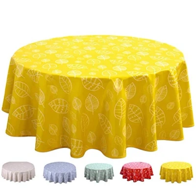 Image de Home Direct Nappe Toile cirée PVC Ronde 140 cm Feuilles Jaune
