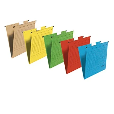 Image de Falken Lot de 5 dossiers suspendus UniReg. Fabriqué en Allemagne. carton recyclé pour format A4 ouvert sur le côté, couleurs assorties, idéal classement des feuilles vrac au bureau et