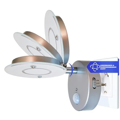 Image de Trango Veilleuse à capteur LED 2636 014 *NITE* en argent avec fonction automatique Direct 230V détecteur de mouvement, Lampe sécurité, douille, Applique murale, Lumière d&#039;orientation