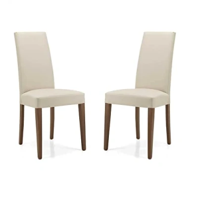 Image de LIBEROSHOPPING.eu LA TUA CASA IN UN CLIK Chaise DE Salle à Manger salon en Simili Cuir rembourré avec Pieds Peints Denver Set 2 PIÈCES (Beige Pied Noyer)