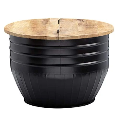 Image de FineBuy Table Basse Mango en Bois Massif/Metal Noir 60 x 41 cm d&#039;appoint de Style Moderne Salon avec Espace Stockage Rond