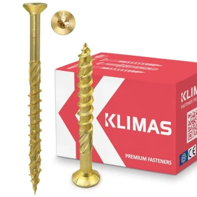 Image de KLIMAS Vis a bois Torx pour terrasse à tête fraisée de Construction panneaux d&#039;aggloméré Jaune 10x300 mm 25 pièces