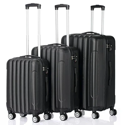 Image de LEADZM Set 3 Valises, Valise de Voyage, Lot Coque Rigide ABS, Trolley Serrure à Glissière Incluse, Rulettes 360, Poignée Télescopique (Style 2, Noir)