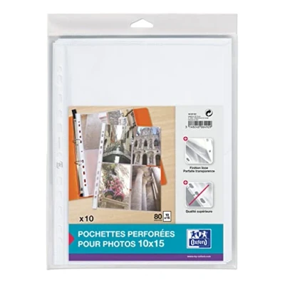 Image de Elba Pack de 10 Pochettes perforées en polypropylène résistant 90 microns A4 Incolore avec Bande renfort Blanc