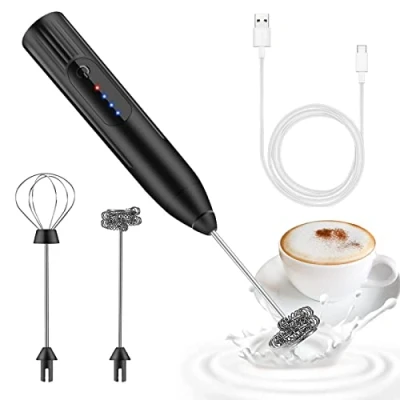 Image de EBUYFIRE Mousseur à lait électrique Rechargeable avec 2 Fouets en Acier Inoxydable, Mini Fouet 3 Vitesses Réglables pour Café, Matcha, Latte Cappu