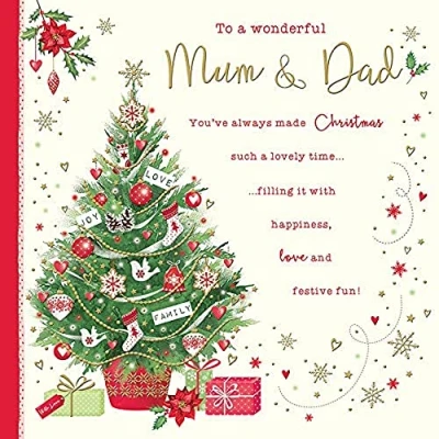 Image de Piccadilly Greetings Carte de Noël traditionnelle pour maman et papa, vert, beige, jaune, rouge, 223 mm²
