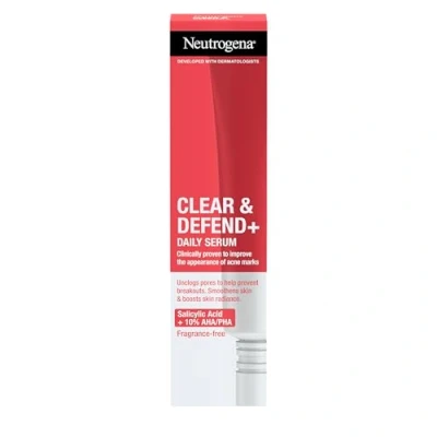 Image de Neutrogena Clear &amp; Defend+ sérum quotidien (1 x 30 ml), affinant et nettoyant pour le visage avec acide salicylique, AHA/PHA, sans huile à usage les peaux sujettes aux