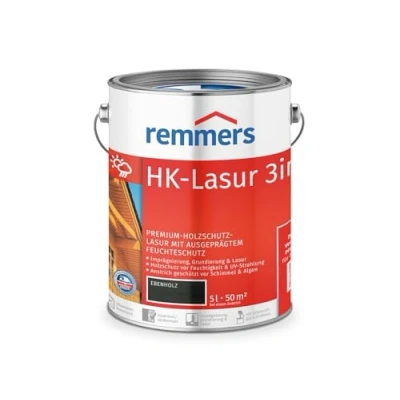 Image de Remmers Lasure HK Ebène, 5 litres, bois Premium, décorative, solvantée, pour l&#039;extérieur. Triple protection avec imprégnation, primaire, lasure.
