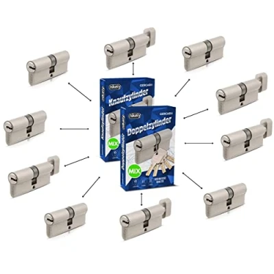 Image de GERCAR Pro 10x cylindre serrure/barillet de porte profilé ou à bouton MIX 60/70/80/90 mm combinaison libre cylindres tailles différentes avec la même clé 50 clés système OKS