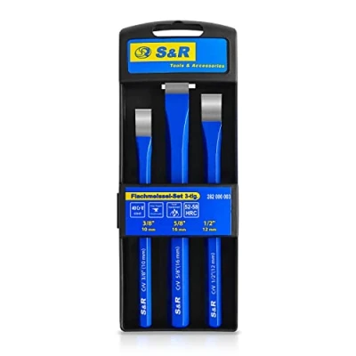 Image de S&amp;R Set de 3 Burins Plats Ciseaux à Froid pour Mecanicien et Maçon : 16 x 170, 12 150, 10 140 mm