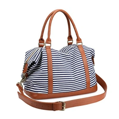 Image de LOSMILE Femme Sac de Voyage Toile Holdall Grand à Main Week End Totes bandoulière Sacs portés a Main, Bleu, XL, X Large