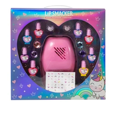 Image de Lip Smacker Nail Art Blockbuster Set, de Vernis à Ongles pour Enfants, 8 Ongles, 22 Autocollants et 1 Séchoir Pinces Cheveux Bagues, Ensemble Tout en Un