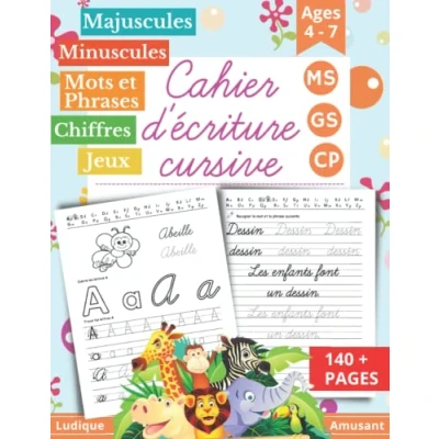 Image de Cahier d’Écriture Cursive: Moyenne Grande Section Maternelles et CP. pour Apprendre à Écrire en Cursive Alphabet Majuscule Minuscule 140 pages