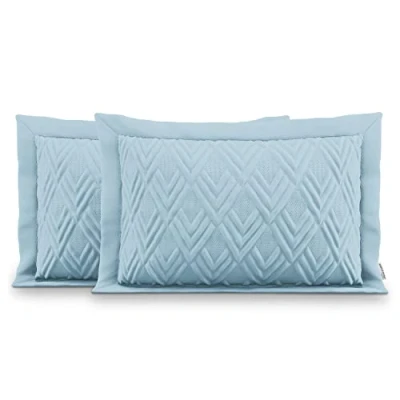 Image de AmeliaHome 2 taies d&#039;oreiller Double Face avec surpiqûre ultrasonique 50 x 70 cm Ophelia Bleu Clair