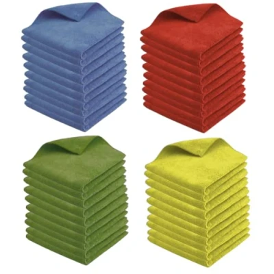 Image de TAMPEL Chiffons de nettoyage microfibres 38 x cm Serviettes 4 couleurs Lot 10 lavettes microfibre ménage Vert, Bleu, Rouge, Jaune 38cm
