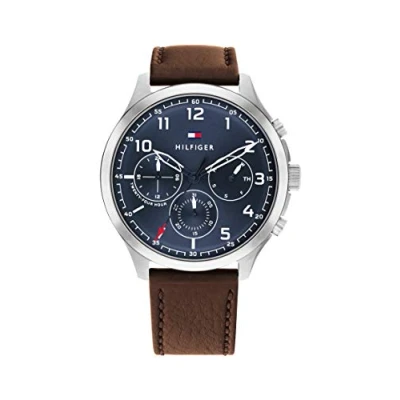 Image de Tommy Hilfiger Montre Analogique Multifunction à Quartz pour homme avec Bracelet en cuir Marron 1791855