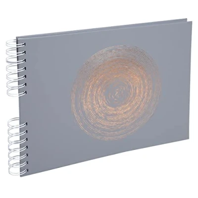 Image de Exacompta Réf. 16168E Album photos à spirales ELLIPSE 150 50 pages blanches format 32 x 22 cm couverture en simili cuir gris avec un marquage or rosé forme d&#039;ellipse