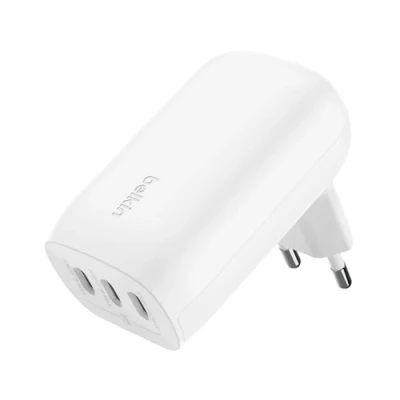 Image de Belkin BoostCharge Chargeur Secteur 3 Ports USB C avec PPS de 67 W (pour appareils PD 3.1 comme l’iPhone 15 (Tous modèles), MacBook Pro, AirPods, Galaxy, etc., câble vers Inclus)