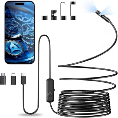 Image de Vexloria Camera Endoscopique, Caméra D&#039;inspection de Serpent 1920P HD, Endoscope Type C, Inspection Canalisation avec 8 Lumières LED pour Smartphone Android et iOS, iPhone, iPad (5 M)