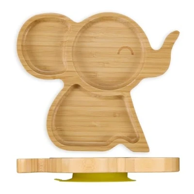 Image de Relaxdays Assiette à Ventouse, Bambou, éléphant, antidérapant, sans BPA, Repas de bébé, Divers Compartiments, Nature