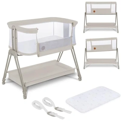 Image de lionelo Luna, lit Bebe indépendant, cododo avec Matelas, co Sleeping, du Nouveau né à 9 kg. Hauteur et Inclinaison réglables, 4 Roues Blocage, Fixation au des Parents, aéré