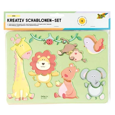 Image de folia Creative Zoo 40611 Lot de 6 pochoirs pour Peindre différents Animaux faciles à Utiliser avec Crayons Couleur, feutres et marqueurs