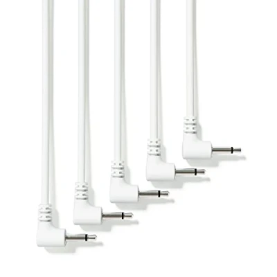 Image de ExcelValley 5 Pack Câbles Modulaires Mono Patch à Angle Droit 3,5mm 1/8&quot; Eurorack Synthétiseur [Blanc 10 cm 4&quot;]
