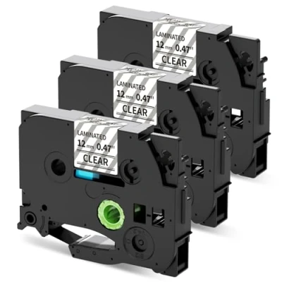 Image de MarkField Compatible 3x Clear Ruban Remplacement pour Brother P touch Transparent 12mm TZe 131 Laminé Cassette Etiqueteuse PT H100LB H110 E100 D400 1250 1000 1010, Noir sur Clair