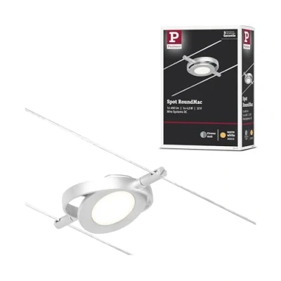 Image de Paulmann 944.21 94421 Système de Corde LED Spot MacLED DC avec 1 câble métallique Extensible 4,5 W 3000 K, Chrome Mat/chromé