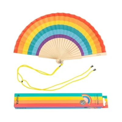 Image de Fisura Éventail original avec les couleurs de l&#039;arc en ciel. bois moderne et amusant. multicolore arc Dimensions : 42,5 x 23 Matériau textile.