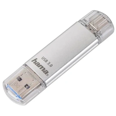 Image de Hama clé USB &quot;C Laeta&quot; (USB3.1/USB3.0 Type C, 128GB, double USB, pour ordinateur portable, téléphone mobile, tablette, OTG, 40 Mo/s, boîtier en métal, de portable) Argent