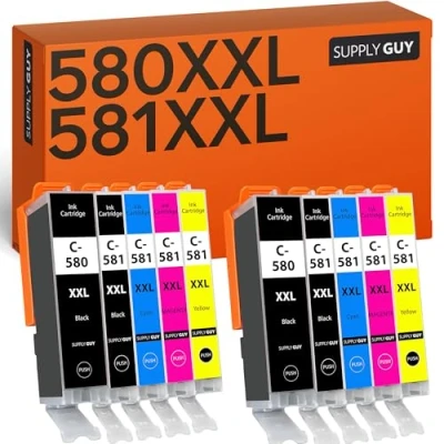 Image de Supply Guy 10 Cartouches d&#039;encre XXL Compatible avec Canon PGI 580 CLI 581 Multipack pour Pixma TR7500 TR7550 TR8500 TR8550 TS6100 TS6150 TS6151 TS6250 TS6251 TS6350 TS6351 TS705 TS9540 TS9541c