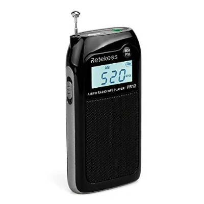 Image de Retekess PR12 Petite Radio Portable, Mini FM AM Rechargeable, DSP, Lecture MP3, TF Carte, Haut Parleur, LCD Rétroéclairage, Cadeau (Noir)