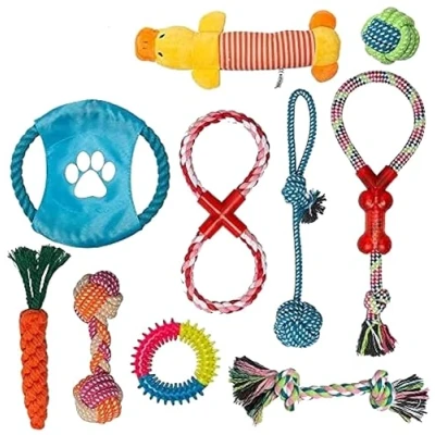 Image de Labeol Jouets pour Chien Durables Mâcher Lot de 10 Chiots Nettoyage des Dents Sûr Non Toxique Corde Jouet Les Petits Moyens et Grands Chiens