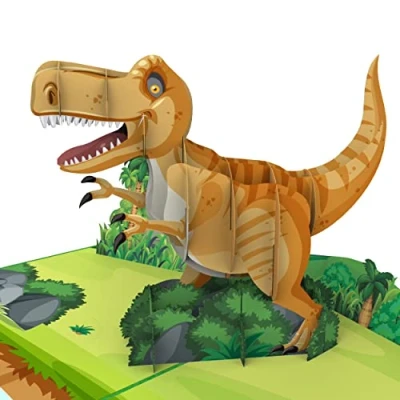 Image de MOKIO® Carte Pop Up pour Enfants Dinosaure T Rex cadeau Dino 3D un anniversaire, comme chèque ou d&#039;argent, de vœux avec enveloppe
