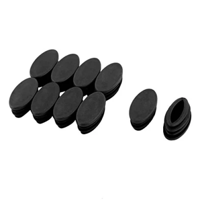 Image de sourcingmap 10pcs Bouchon Pied de Chasie Embout Capuchon Jambe Tube Insert Table Meuble Protection Ovale Plastique Noir 37x19mm