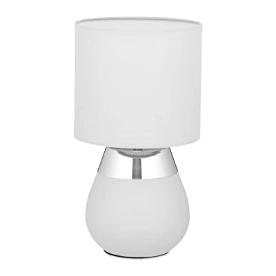 Image de Relaxdays 10029516_55 Lampe de table nuit Tactile, réglable, 3 niveaux, E14 Veilleuse H x D 32,5 18 cm, gris argentée, fer, tissu, plastique, 1 élément