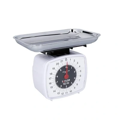 Image de Taylor Balances de Cuisine Mécaniques Haute Précision avec Fonction Ajouter et Peser Précision, Finition Chrome Blanc Argenté 10 kg Capacité