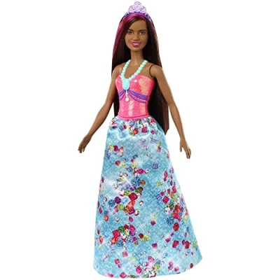 Image de Barbie Dreamtopia poupée Princesse Brune avec mèche Rose, Jupe Bleue et diadème, Jouet pour Enfant, GJK15